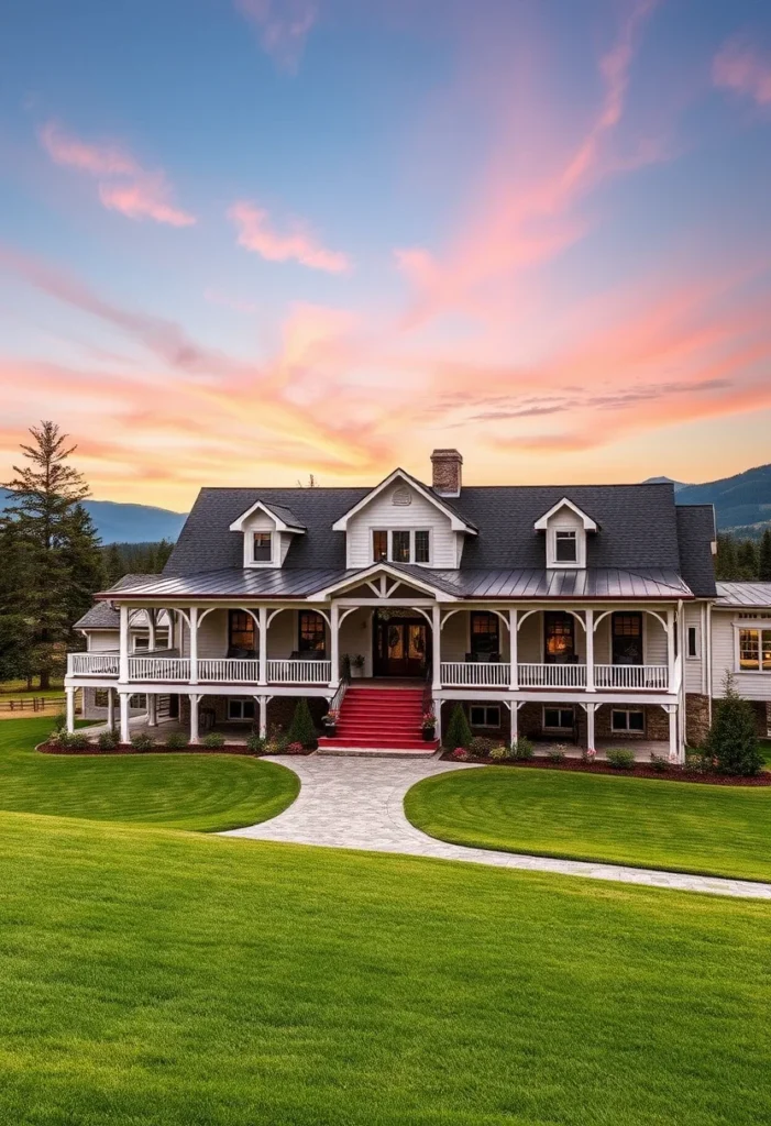 Grand White Farmhouse with Wrap-Around Porch