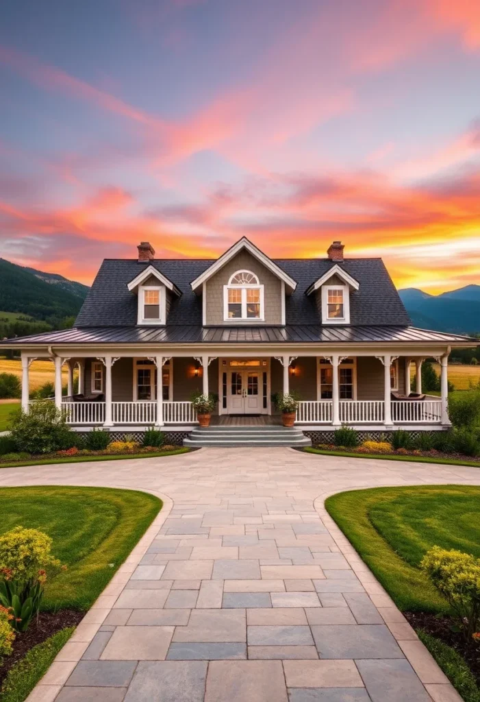 Dreamy Farmhouse with Green Siding and White Trim