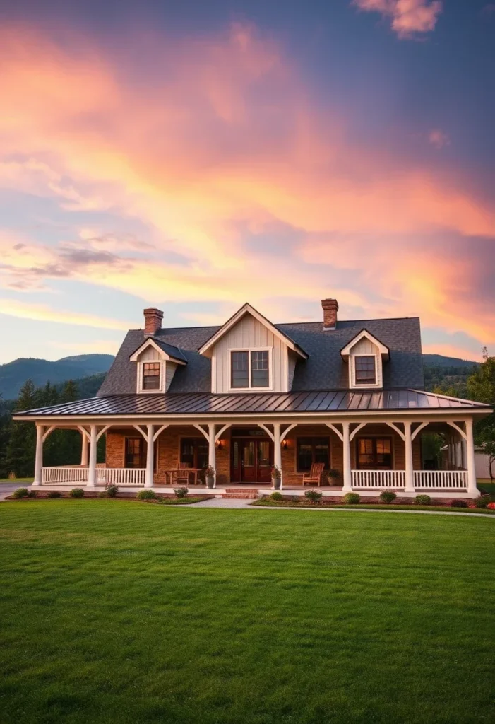 Farmhouse with Stunning Wrap-Around Porch Design