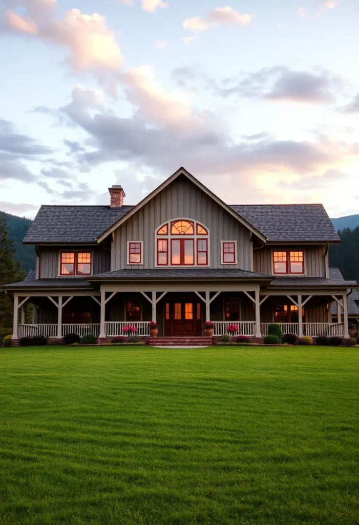 Farmhouse Exterior with Striking Arched Window