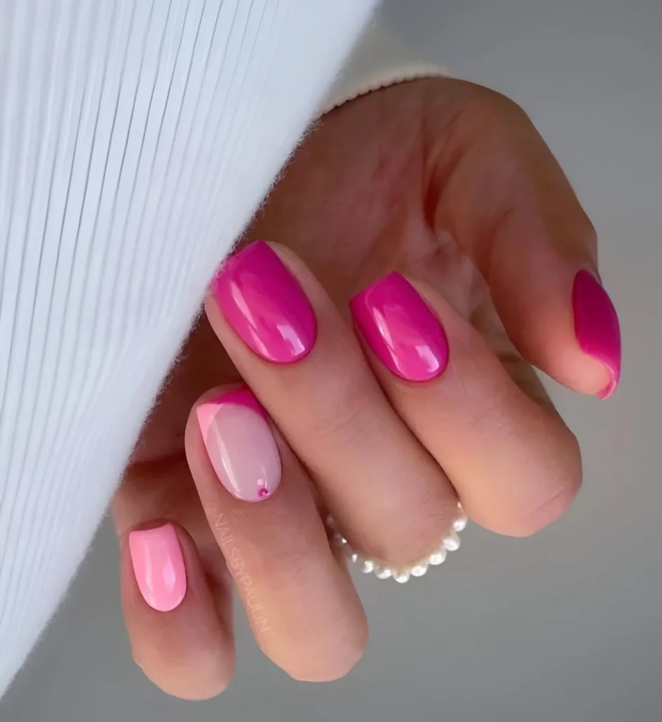 Minimalist Bougainvillea Pink Nails with Single Dot Accent