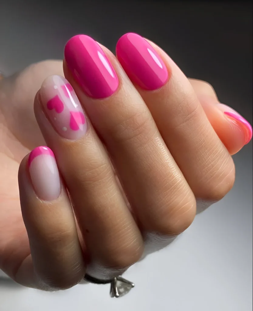 Bougainvillea Pink Nails with Sheer Heart Accent Nail