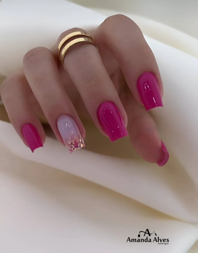 Bougainvillea Inspired Ombre Nails with Glitter Accent