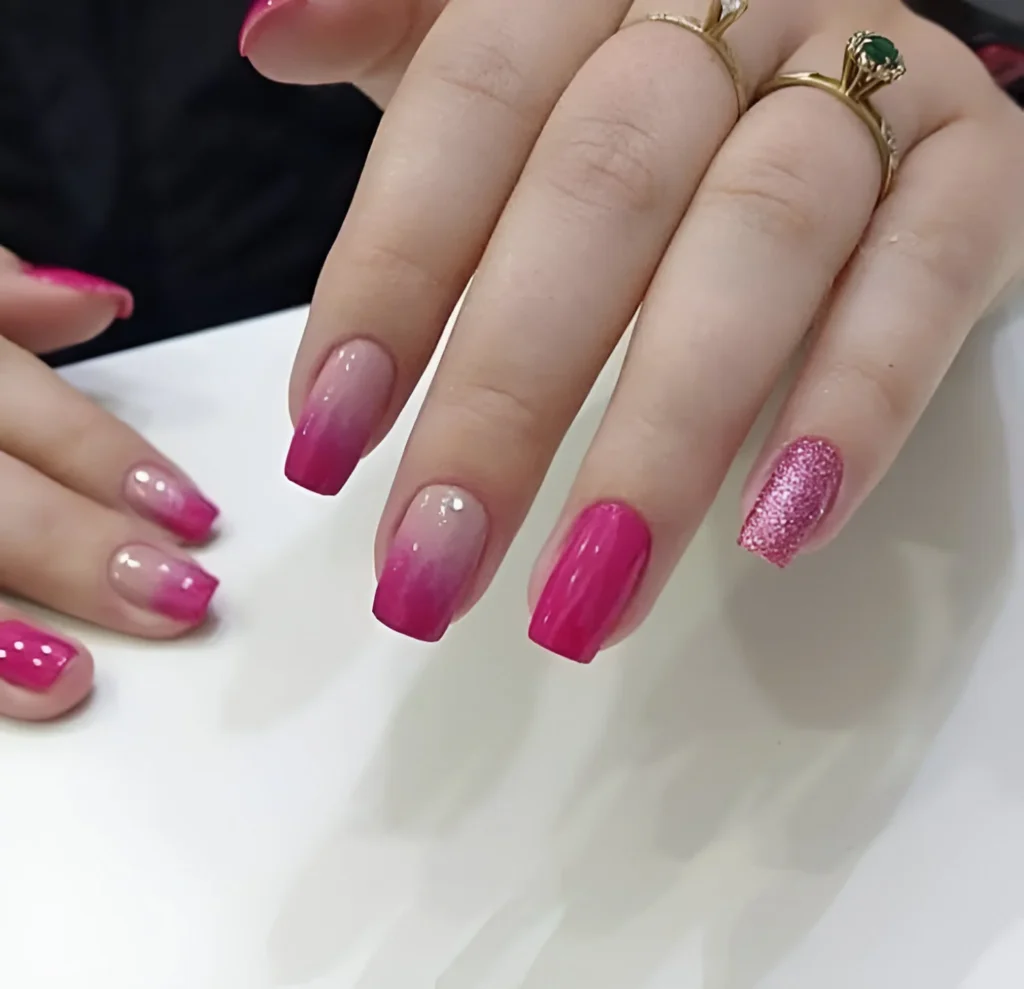 Pink Ombre Acrylic Nails Inspired by Bougainvillea