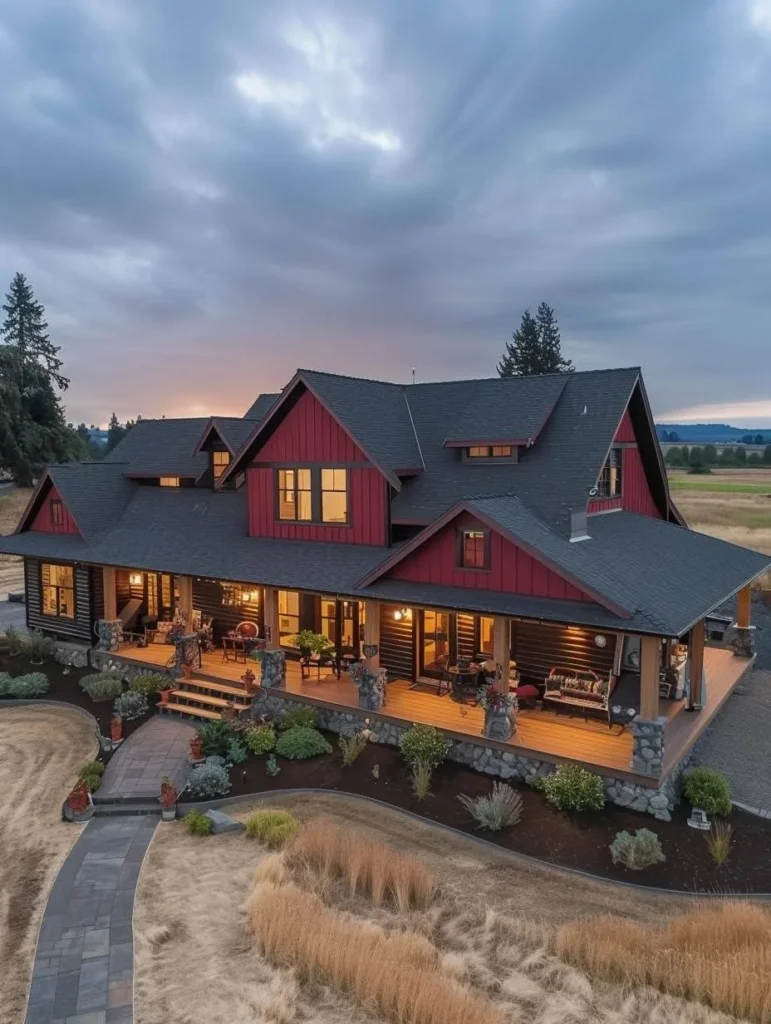 Countryside home with bold and distinctive siding design.