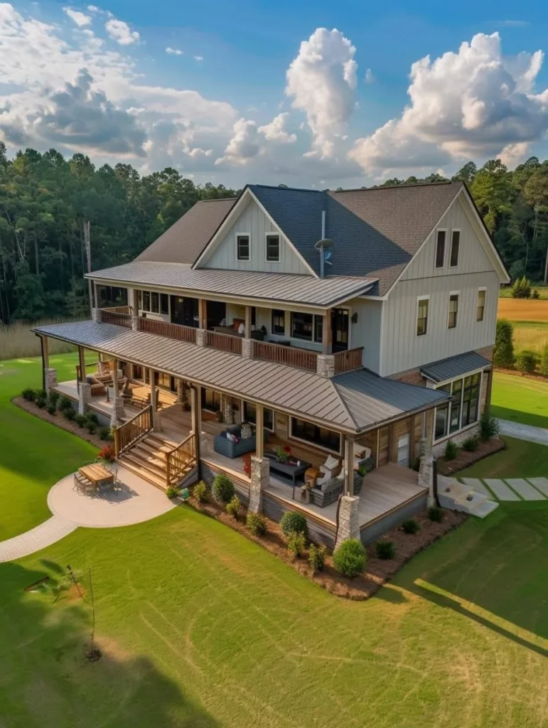 Countryside home with wrap-around porch design inspiration.