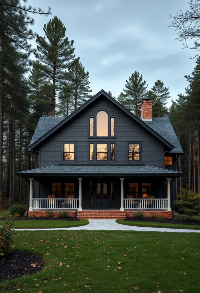 21 Timeless Craftsman Home Designs showcasing a stately dark-colored exterior.