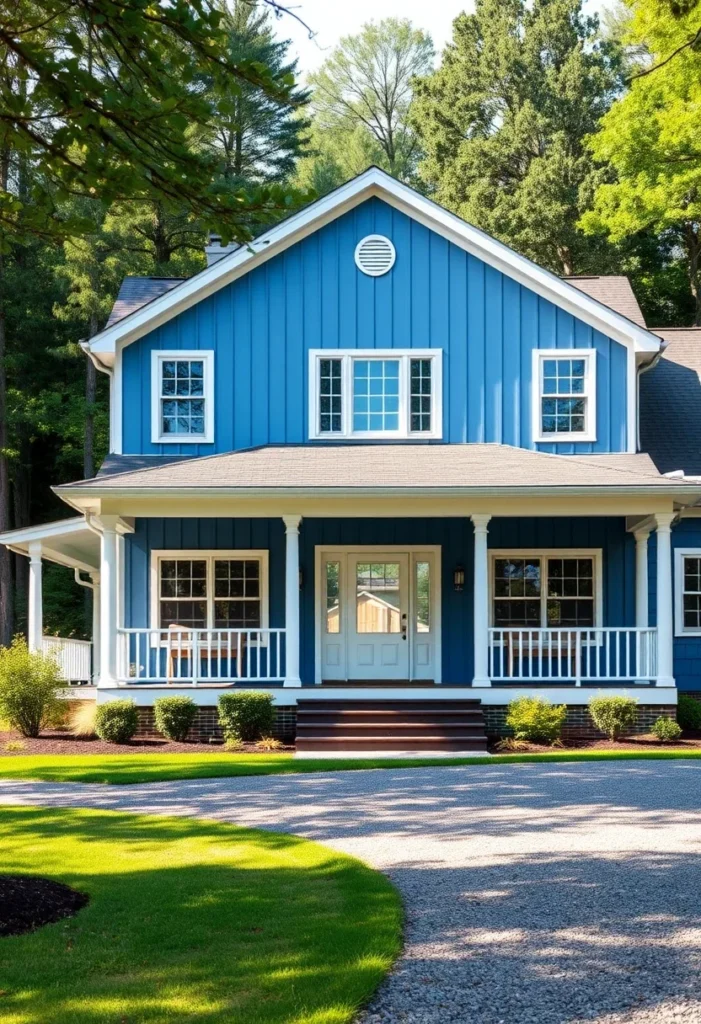 21 Timeless Craftsman Home Designs showcasing a bright blue exterior.