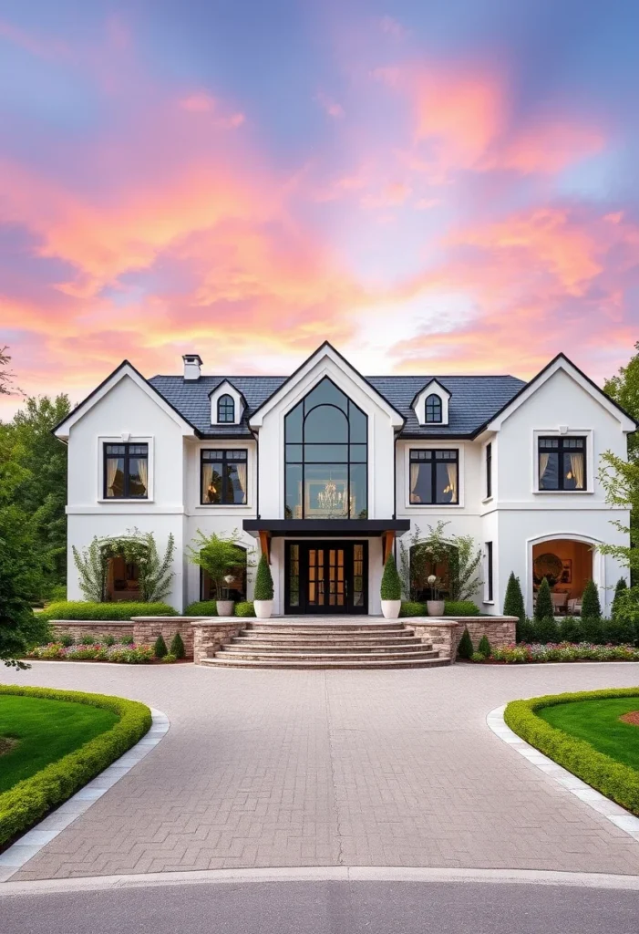 Luxury dream home exterior with classic architecture and modern window.