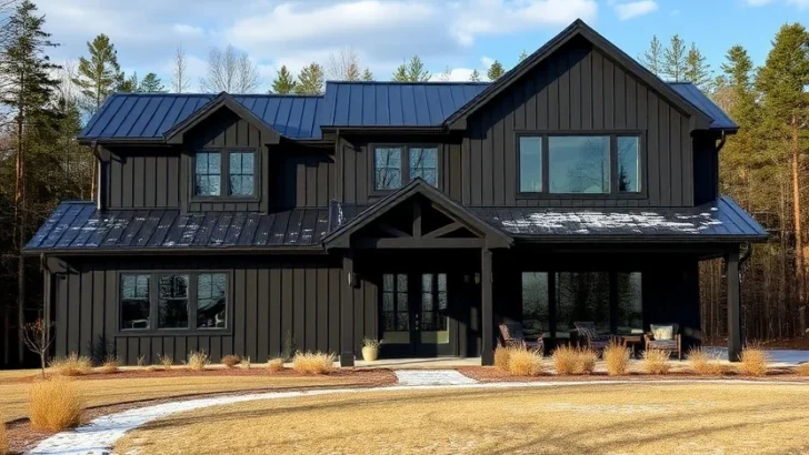 Dark Modern Farmhouse with Board and Batten Siding