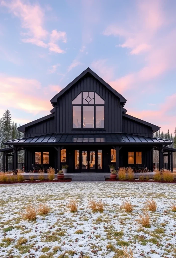 Dark Modern Farmhouse with Arched Window