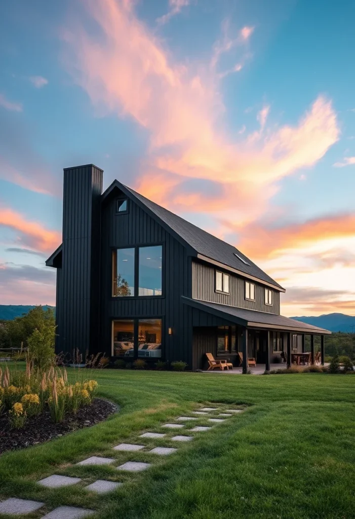 Modern Dark Farmhouse with Stepping Stone Path