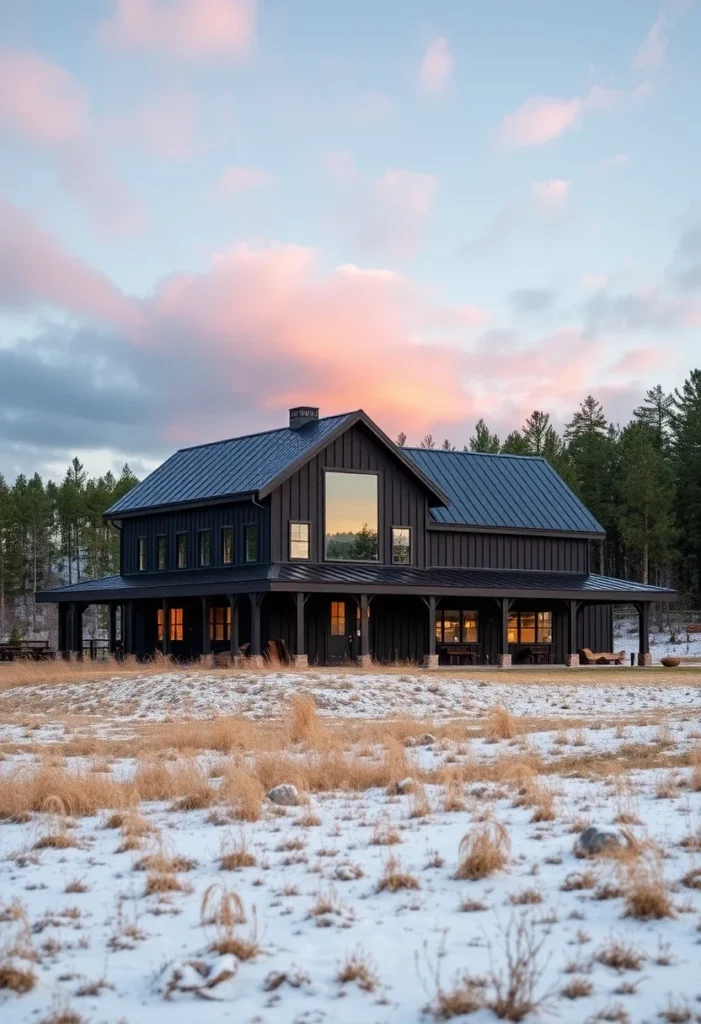 Modern Black Barndominium Exterior