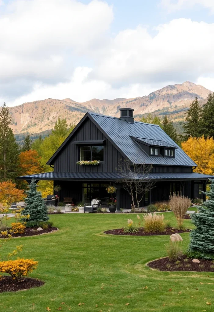 Dark Clad Modern Farmhouse with Landscaping