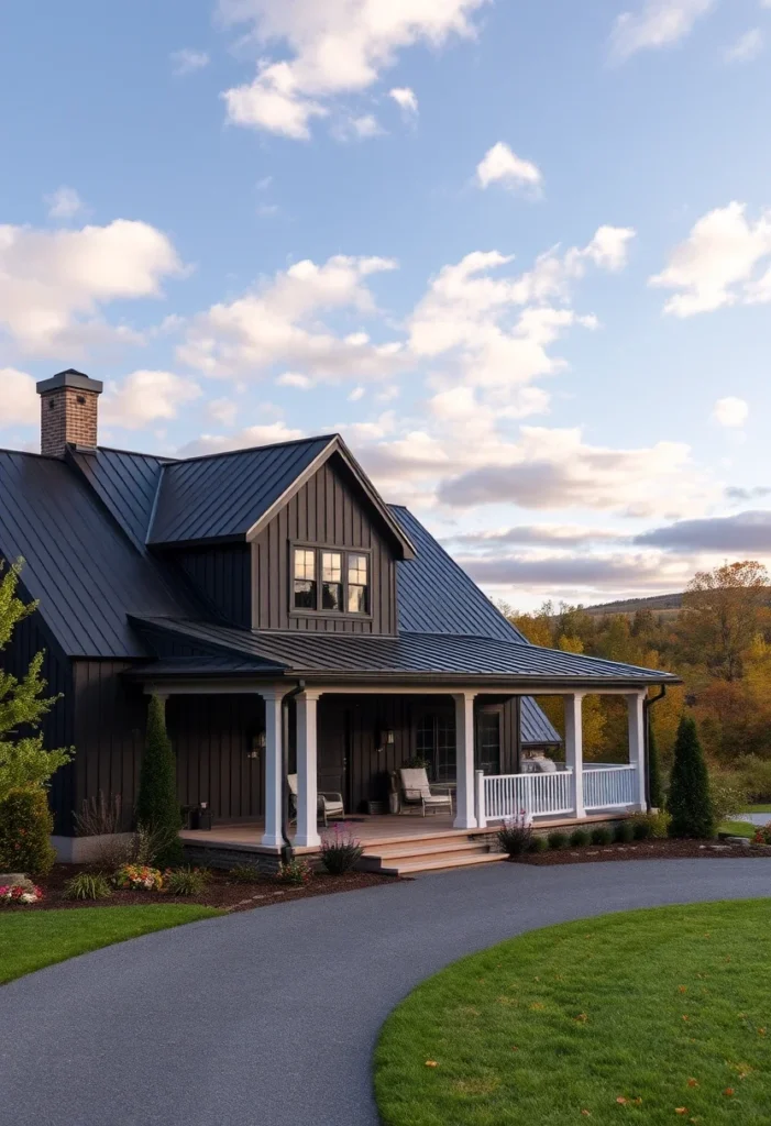 Modern Black Farmhouse with Wrap-Around Porch