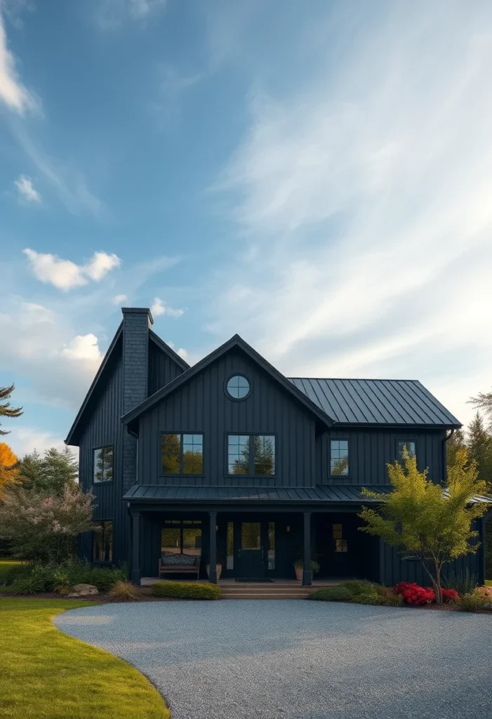 Symmetrical Dark Modern Farmhouse Exterior