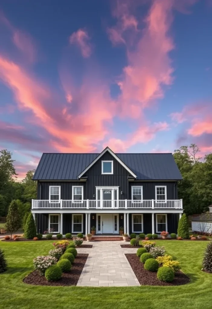 Dark Modern Farmhouse with White Trim