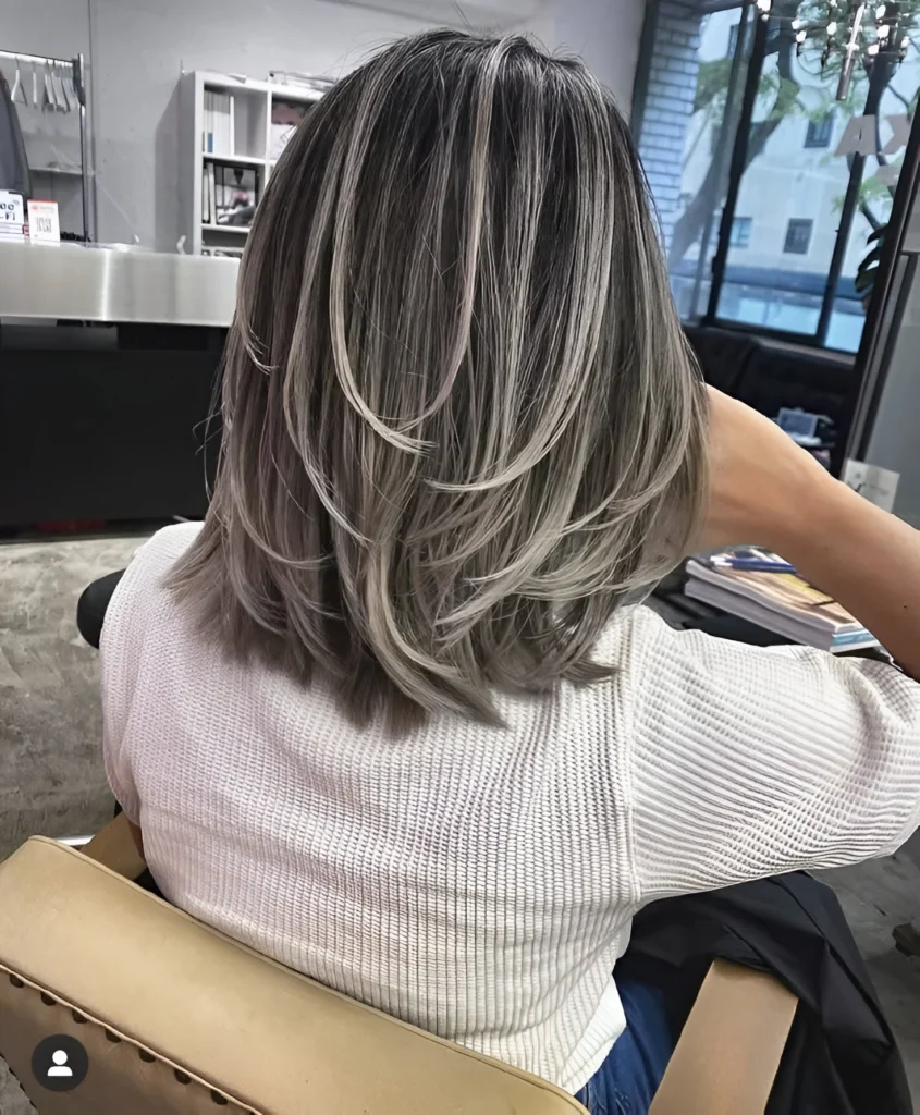 Grey hair highlights blending 2025 hair idea