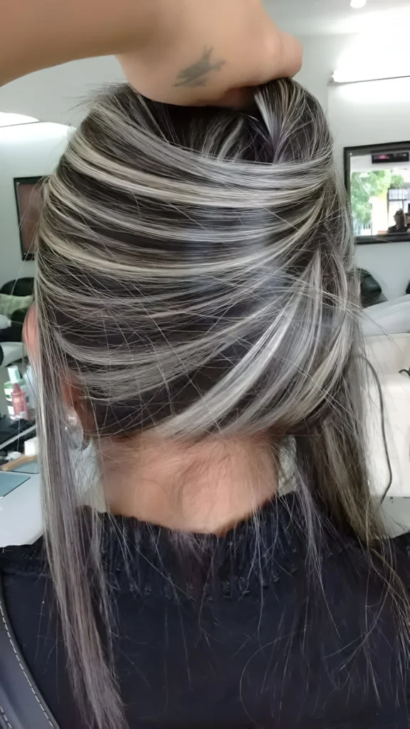 Silver highlights dark hair 2025 trend