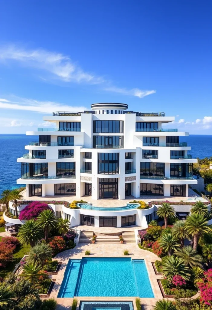 Oceanfront luxury home, high-end residential architecture, coastal living design