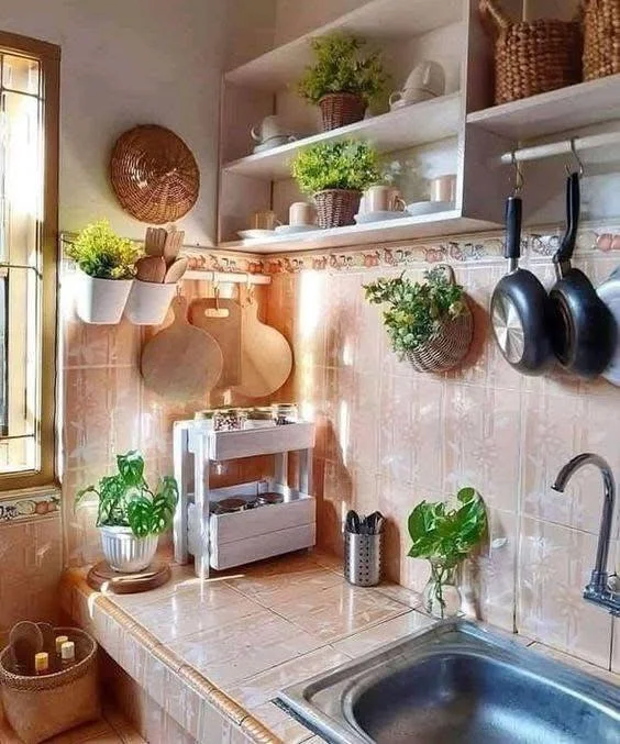 Small home organization idea showcasing creative corner space utilization in a kitchen.