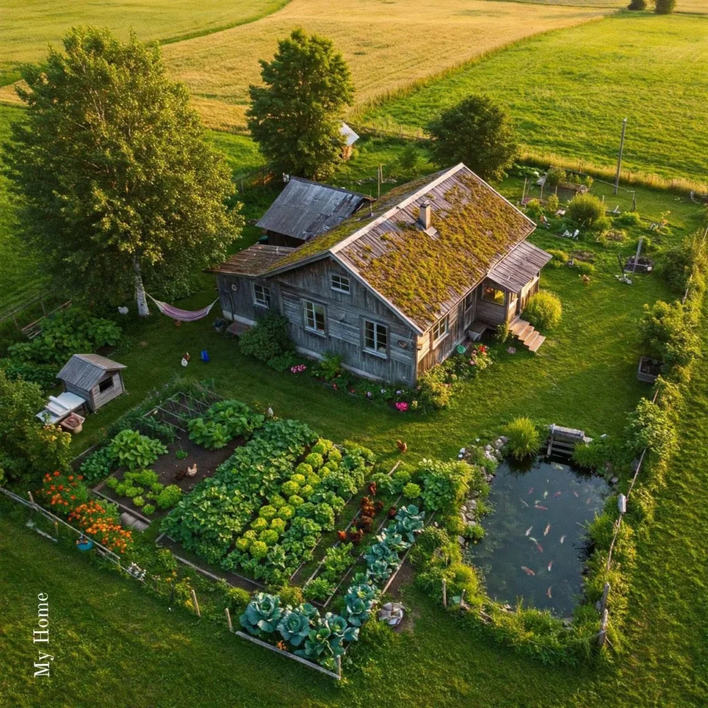 Rustic homestead with established gardens and a charming pond.