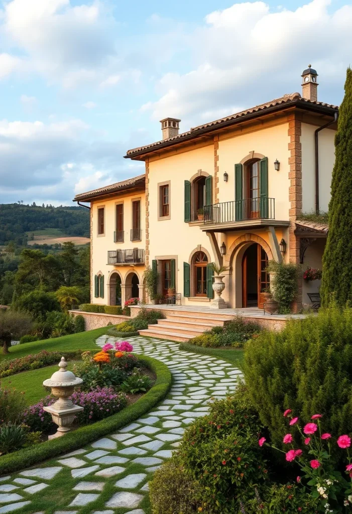 Italian Villa Arched Doorways Windows Architecture