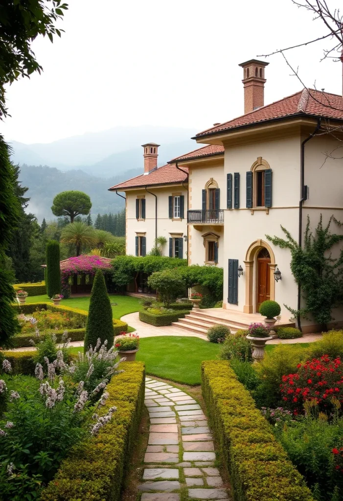 Italian Villa Garden Topiary Sculpted Greenery Landscape