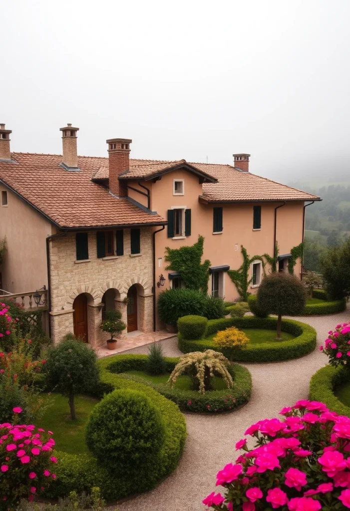 Italian Villa Stone Accents Exterior Walls Architecture