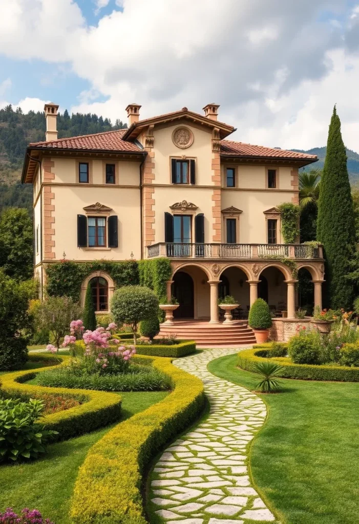 Italian Villa Covered Walkway Portico Columns Architecture