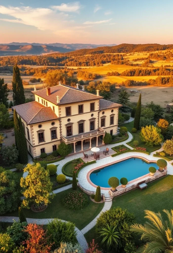 Italian Villa Poolside Luxury Panoramic View Landscape