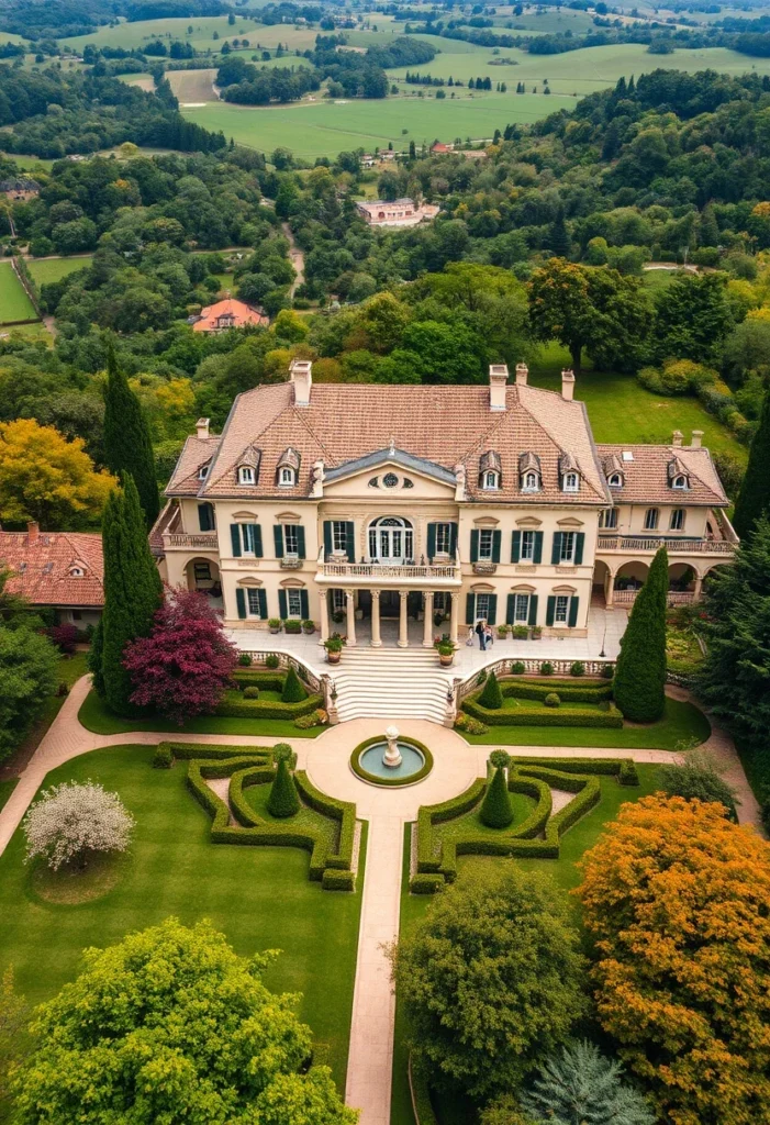 Italian Villa Garden Central Fountain Feature Symmetrical Design