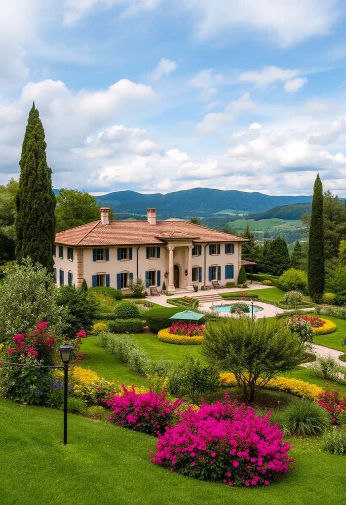 Italian Villa Garden Colorful Flowers Landscape Design