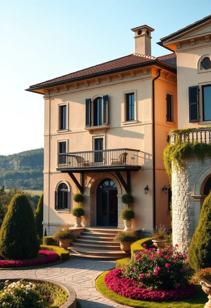 Italian Villa Balcony Outdoor Living Architecture Detail