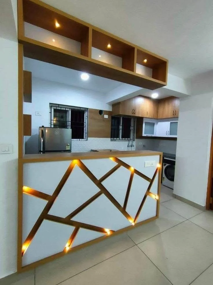 Modern kitchen bar with backlit geometric design