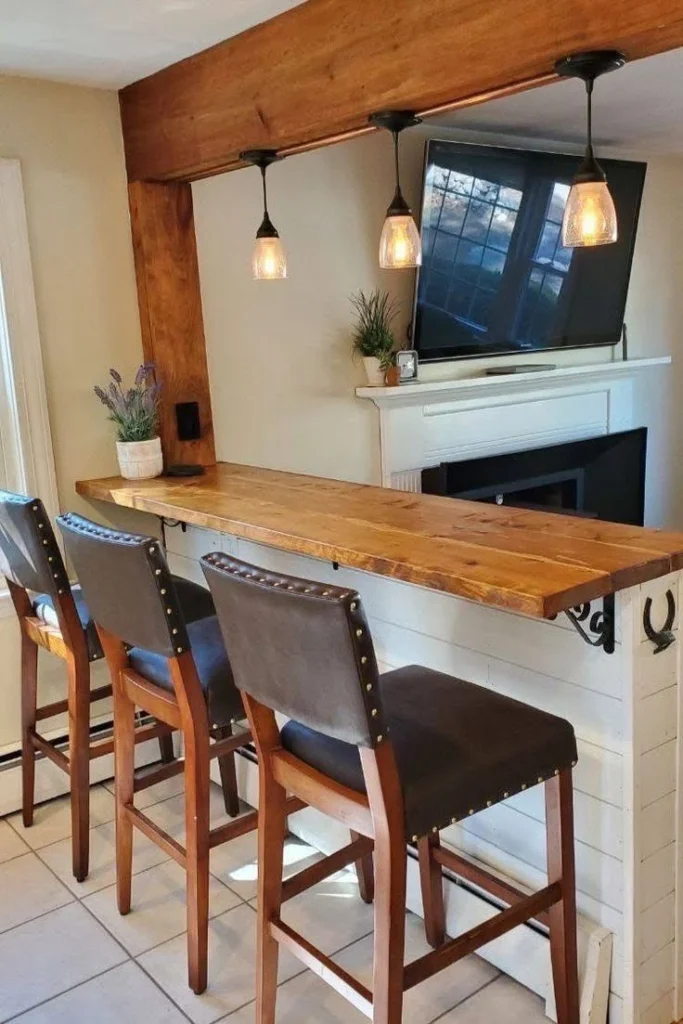 Kitchen bar with live-edge wood countertop