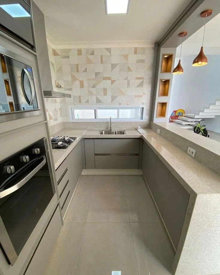 Kitchen with Geometric Tile Backsplash