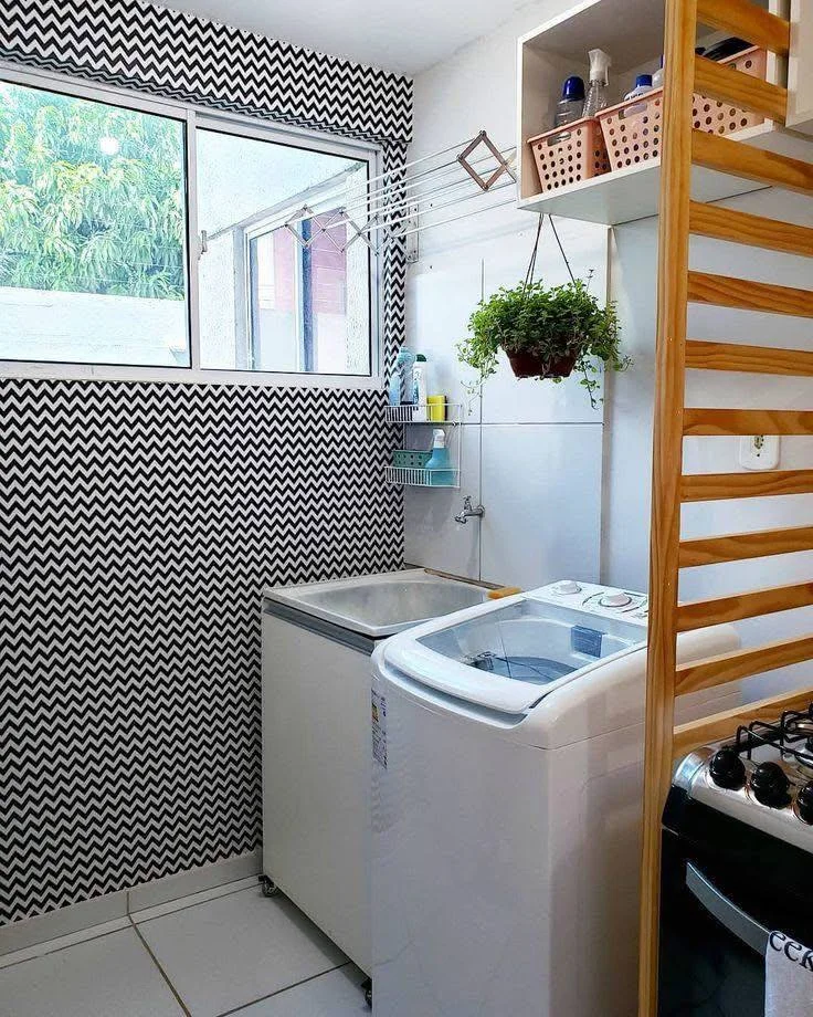 Laundry Room Patterned Wallpaper Design