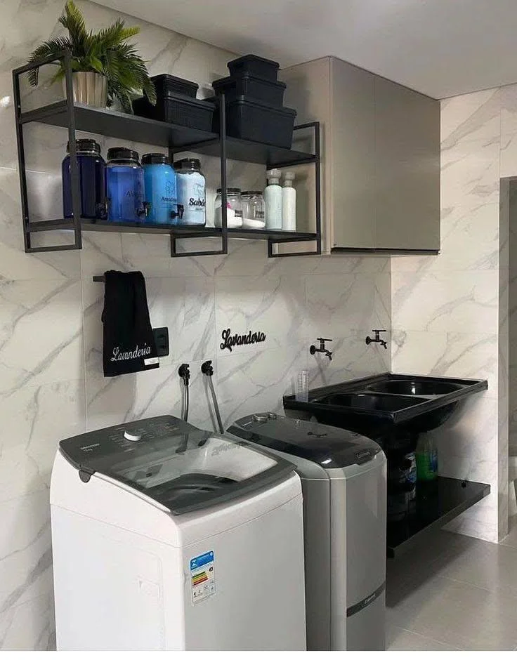 Modern Laundry Room Design Black Cabinets