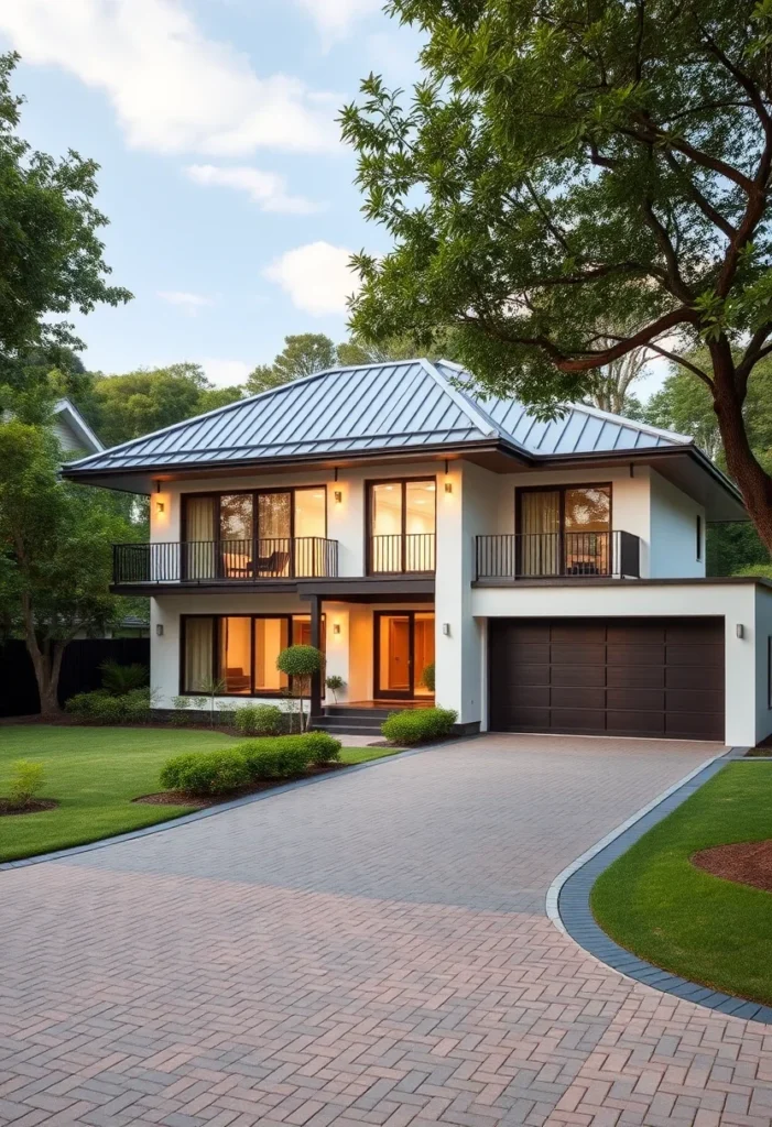 Luxury home with balconies, large glass doors, and indoor-outdoor living.