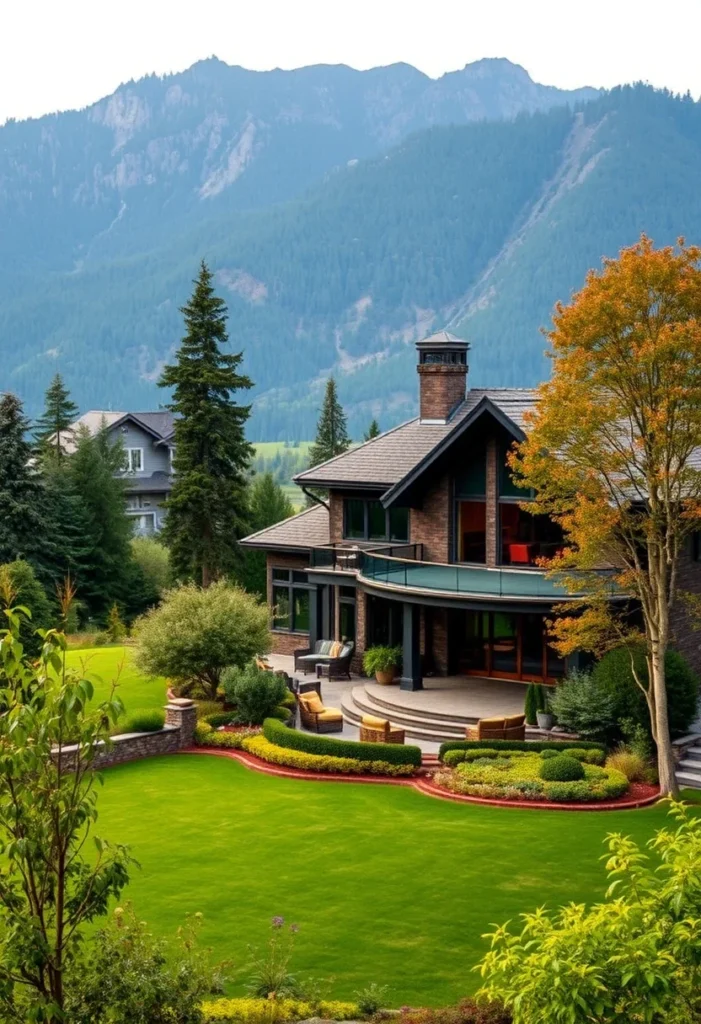 Luxury Home with Multi-Level Outdoor Living Spaces and Mountain Views.