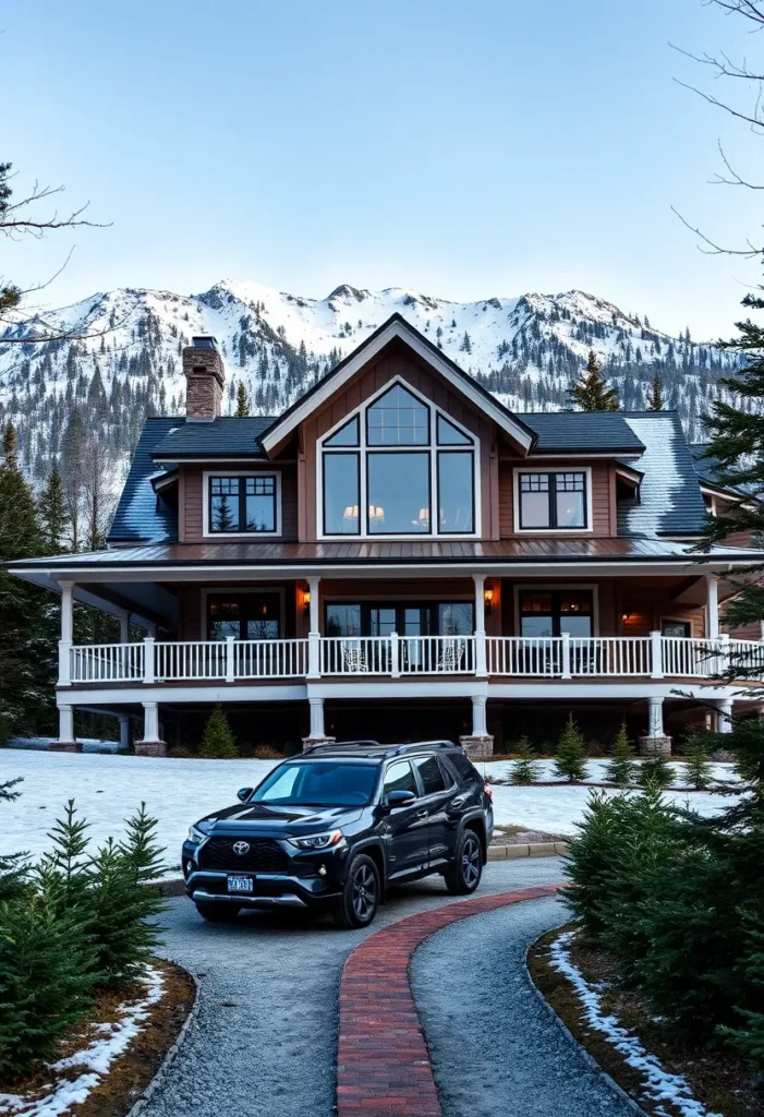 Elegant Mountain Home with Gable Roof Design