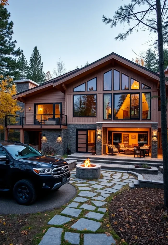 Modern Mountain Home with Outdoor Fire Pit Area