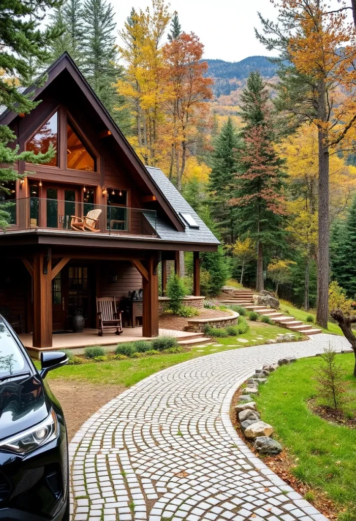 Secluded Mountain Home with Balcony and Stone Pathway