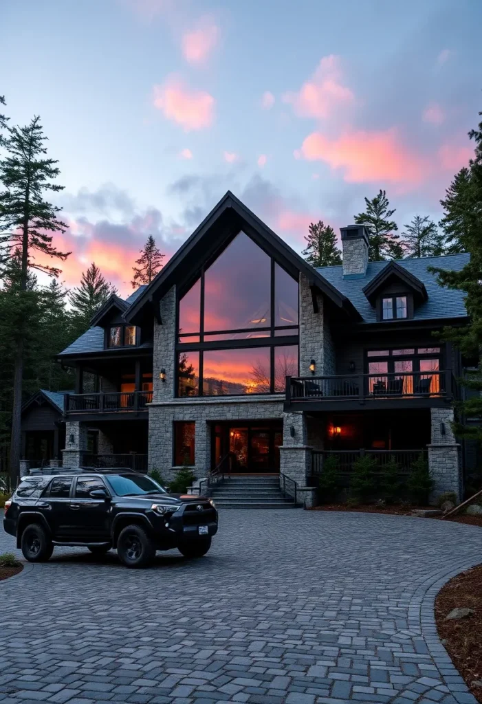 Grand Modern Mountain Home with Stone Facade and Sunset Views