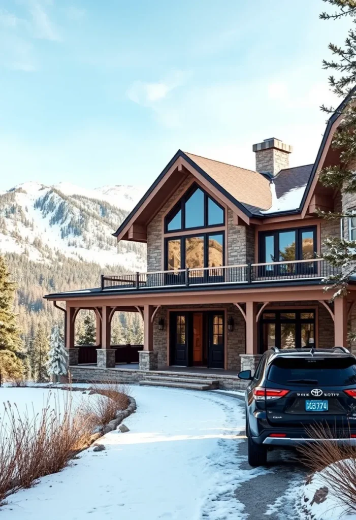 Rustic Modern Mountain Home with Stone Facade