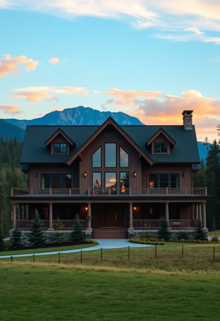 Luxury Mountain Cabin with Stone Foundation and Deck Overlooking Mountains