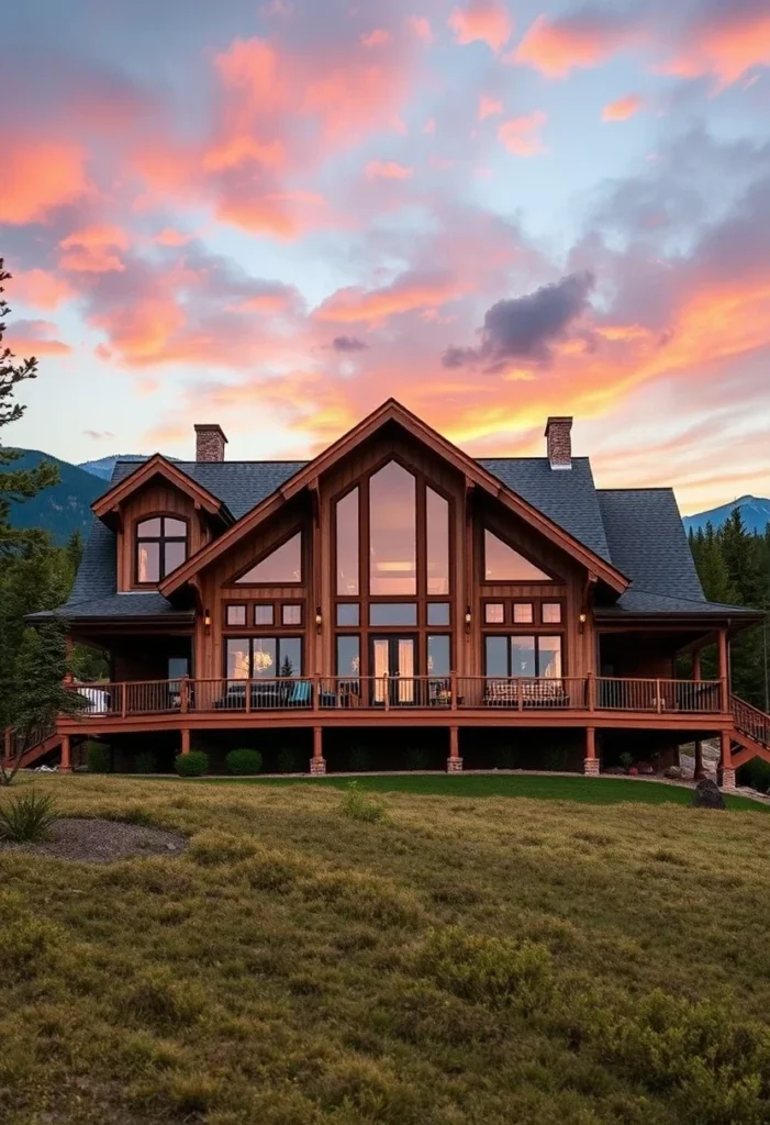 Luxury Mountain Cabin with Expansive Wall of Windows Showcasing Landscape Views