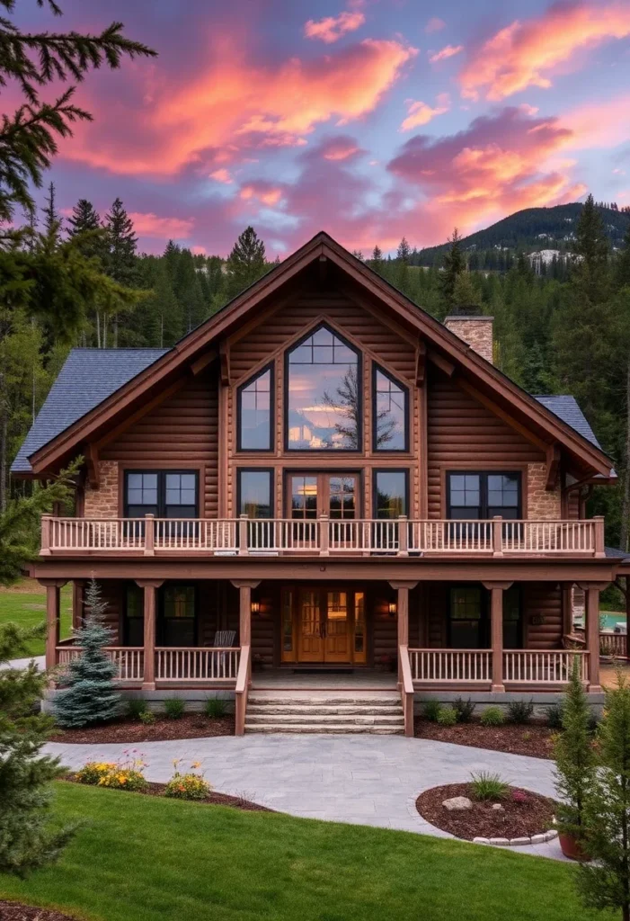 Luxury Log Cabin with Two-Story Design and Balcony