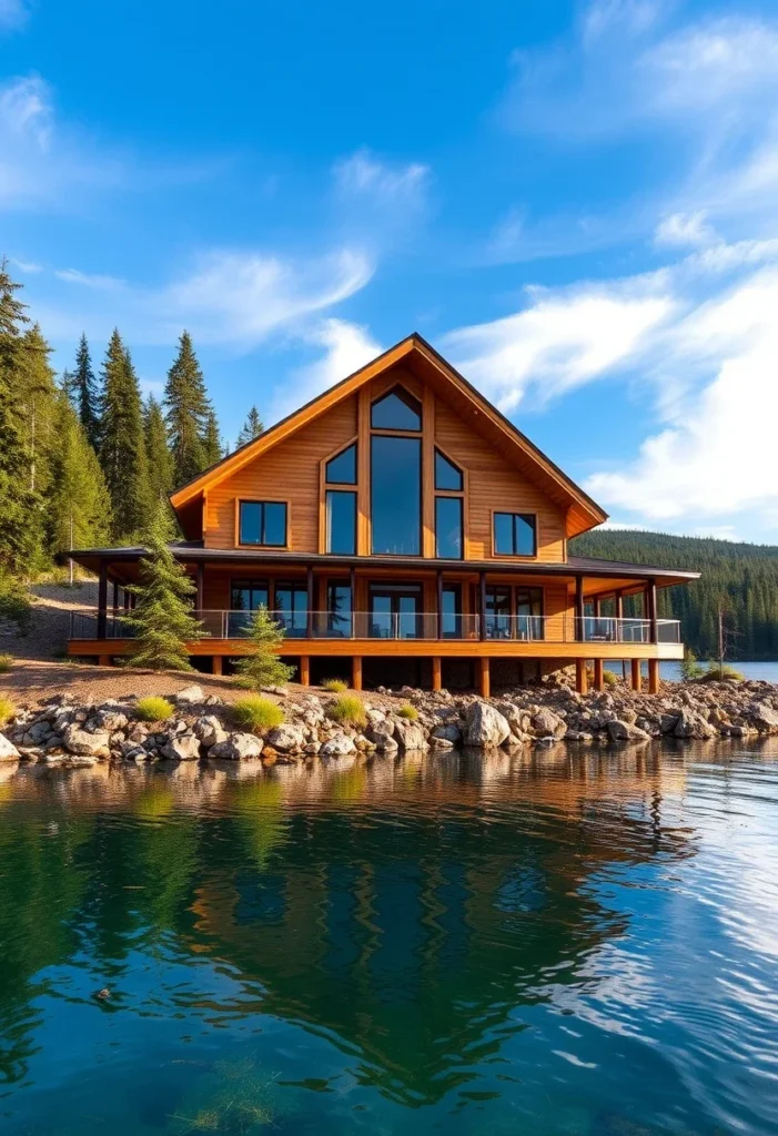 Modern Luxury Waterfront Cabin with Expansive Deck and Lakeside Views